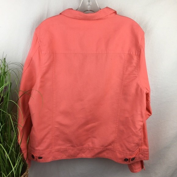 LL Bean Linen Blend Coral Orange Button Up Shirt Trucker Jacket L - Picture 4 of 8